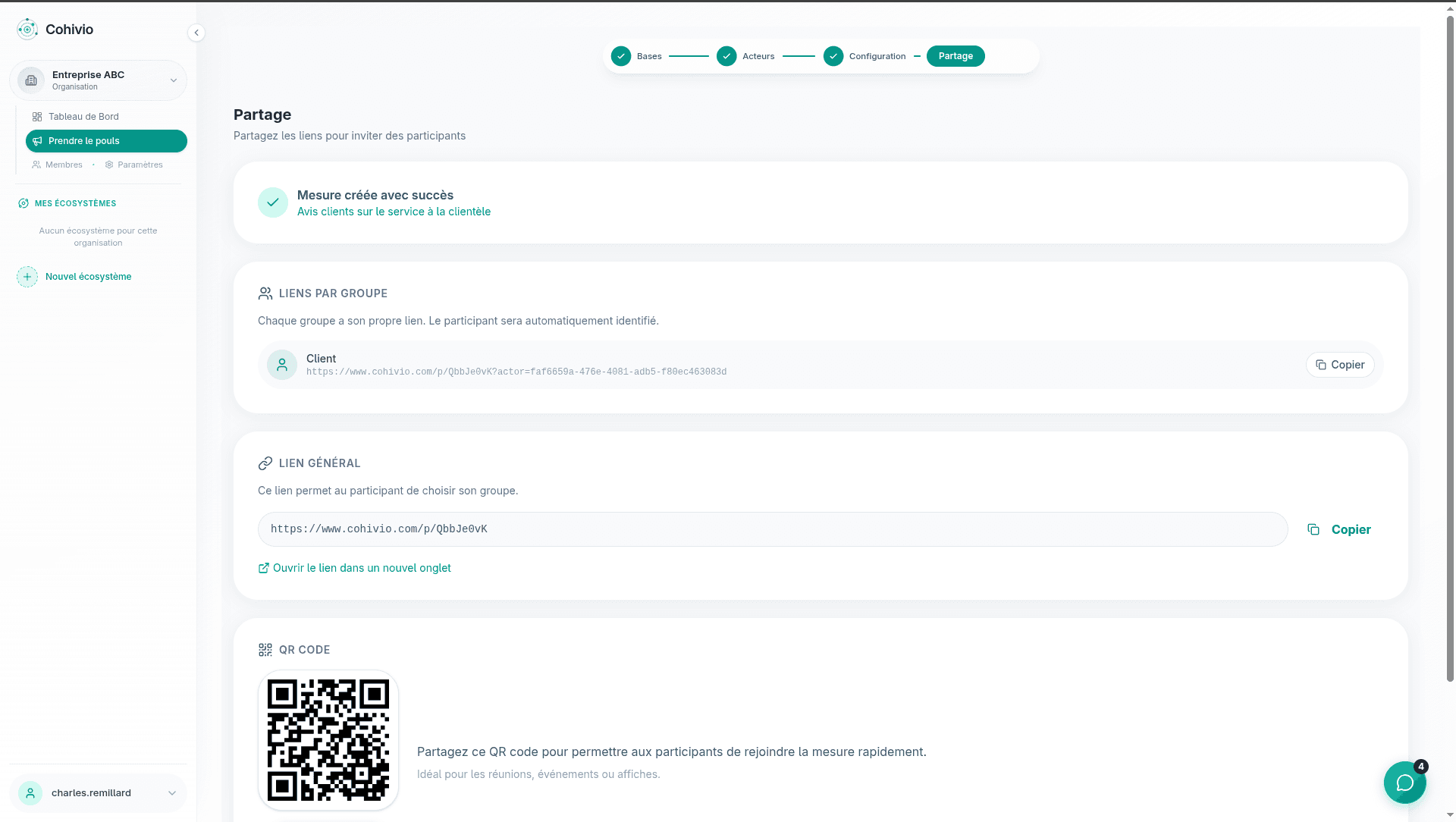 Partagez les liens et QR code avec vos participants